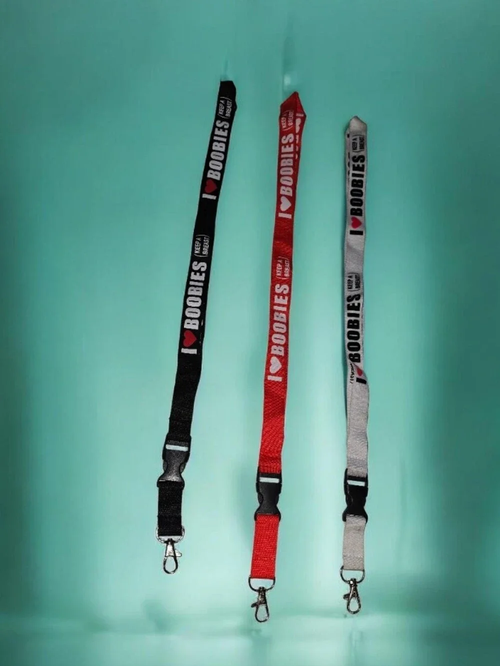 #10  I ♥ Boobies Lanyard Key & Card Holder - Black, Red, Gray